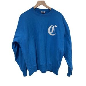 Champion Blue Reverse Weave Varsity School Sweatshirt Size L Crew Neck